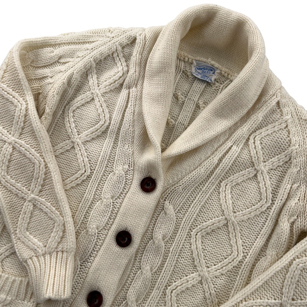 VTG 80s Northern Isles Cardigan Sweater Womens M Cream Cable Knit Shawl Collar